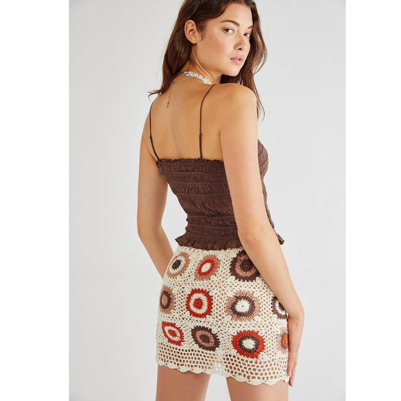 New Free People FLOOK Marni Crochet Floral Mini Skirt $138 X-SMALL Scalloped - Picture 3 of 4